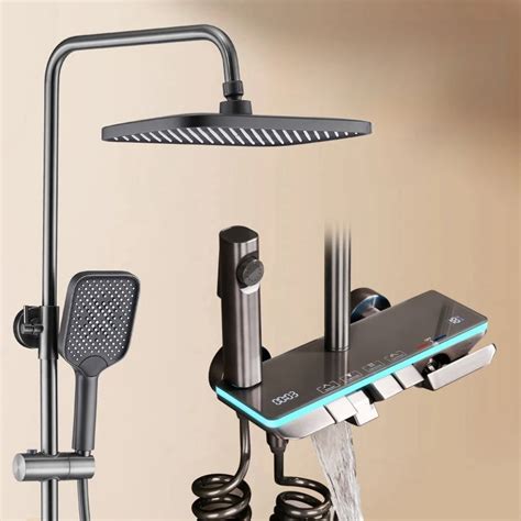 Luxury Piano Digital Shower System Solid Brass Bathroom Faucet Hot Cold Bathroom Fixture Led