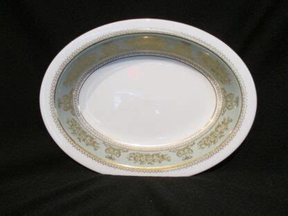 Wedgwood Gold Columbia Sage Green Oval Vegetable Bowl Missing Pieces