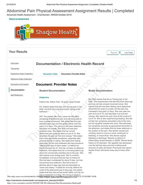 SOLUTION Nr 509 Week 5 Shadow Health Focused Exam Abdominal Pain