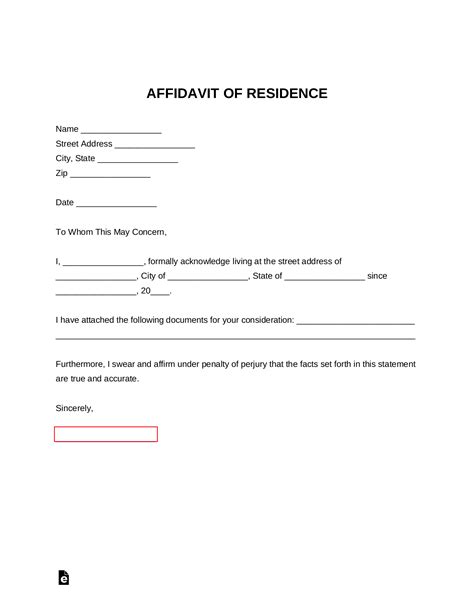 Free Proof Of Residency Letter Affidavit Of Residence Pdf Word Eforms