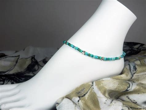 Turquoise Aqua Anklet Seed Bead Anklet Bead Ankle Bracelet Etsy