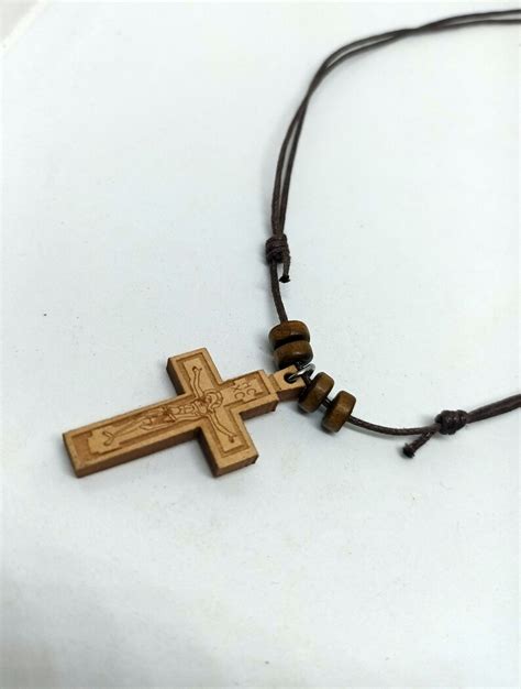 Handmade Wooden Cross Necklace Pendant With Brown Adjustable Etsy