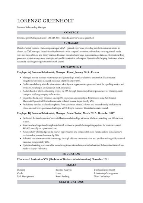 Business Relationship Manager Resume Cv Example And Writing Guide