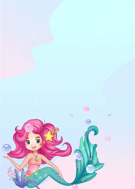 Cartoon Mermaid On Clean Gradient Background Wallpaper Image For Free ...