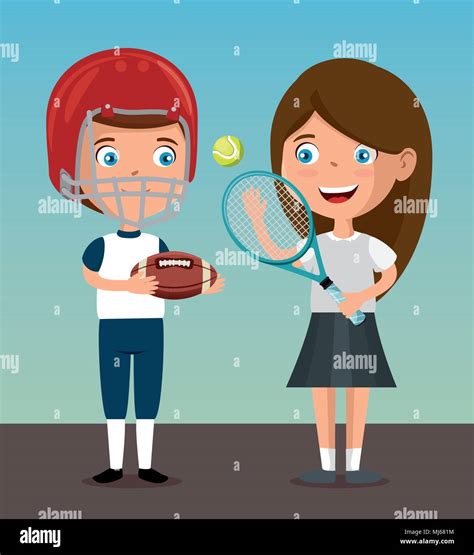 happy kids couple playing sports characters Stock Vector Image & Art - Alamy