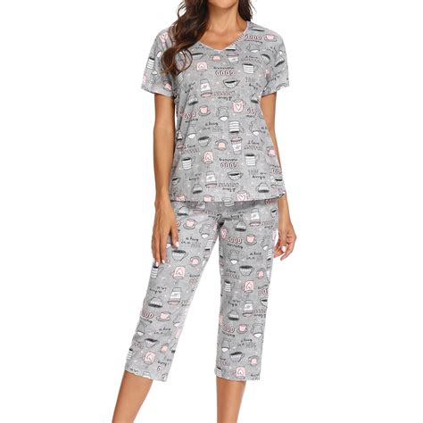 Defitshape Womens Cute Cotton Pajama Set Capri Loungewear Soft Short