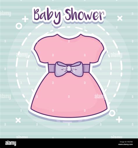 Diseño de baby shower con vestido de niña icono sobre fondo azul