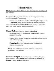 Understanding Fiscal Policy And Federal Budget In Australia Course Hero