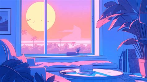 Sunset Window LoFi Aesthetic Desktop Wallpaper LoFi Wallpaper