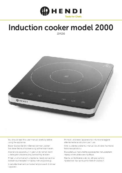 Induction Cooker Model 2000 User Manual Safety Regulations