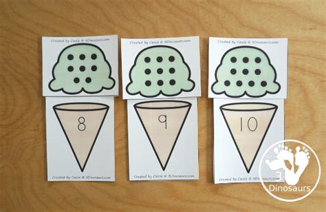 Free Ice Cream Subitizing Number Practice Matching Cards 3 Dinosaurs