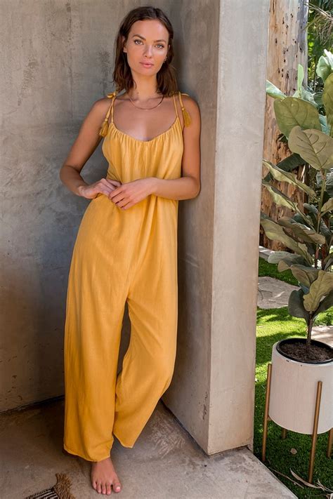 Mustard Yellow Jumpsuit Tie Strap Jumpsuit Wide Leg Jumpsuit Lulus