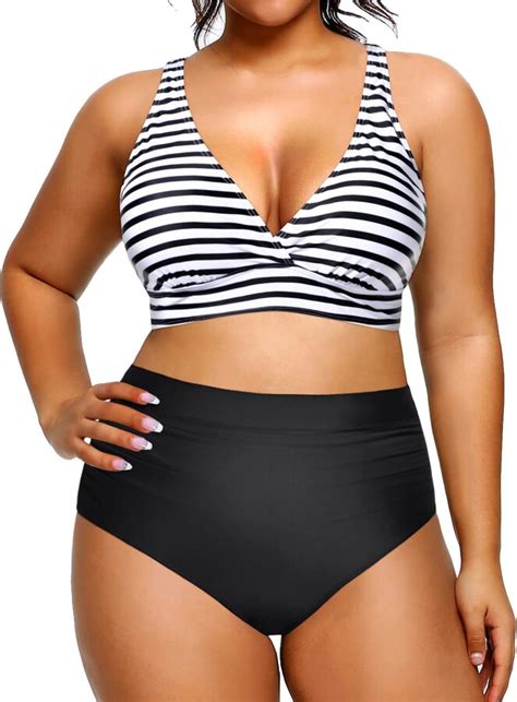 Aqua Eve Plus Size Two Piece Bathing Suits For Women High Waisted Bikini Set Tummy Control