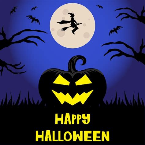 Premium Vector Happy Halloween Post With Full Moon Pumpkin And