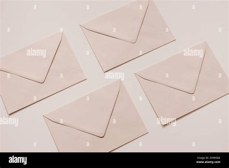 Set Of Blush Pink Blank Envelopes Mockups Soft Nude Pastel Background