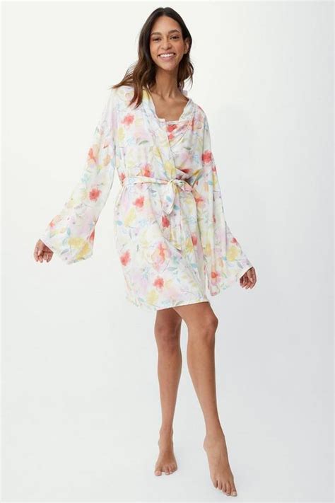 Nightwear Watercolour Day Floral Woven Viscose Kimono Debenhams