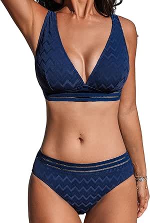 Amazon CUPSHE Women S Bikini Sets Two Piece Bathing Suit Push Up Deep V Neck Wide Straps
