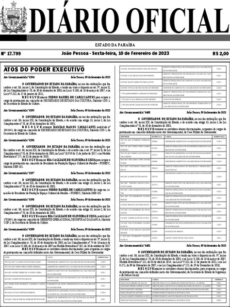 Diário Oficial Do Estado Da Paraíba - Diário Oficial Da Paraíba - 10/02/2023 | PDF | Polícia | Secretário de ...