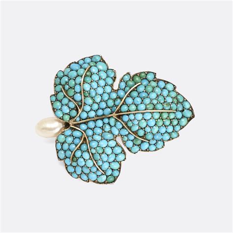 Victorian Turquoise And Pearl Fig Leaf Brooch Butter Lane Antiques