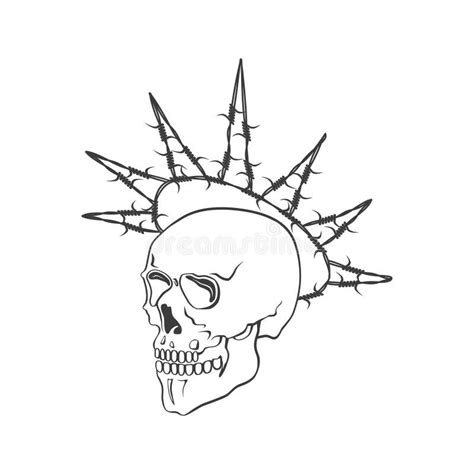 Skull With Barbed Wire Vector Illustration On White Background Stock