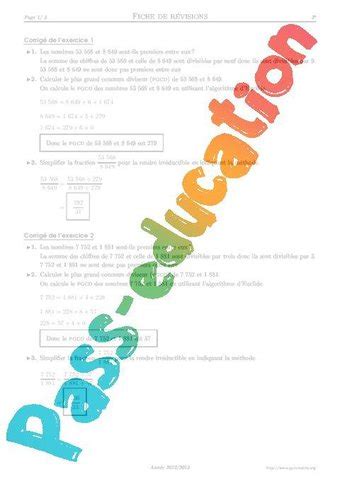 Plus grand commun diviseur pgcd 3ème exercices corrigés