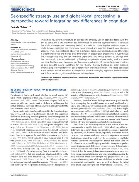 Pdf Sex Specific Strategy Use And Global Local Processing A