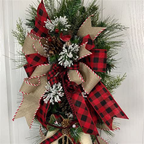 Buffalo Plaid Front Door Swag For Your Holiday Decor Rustic Etsy