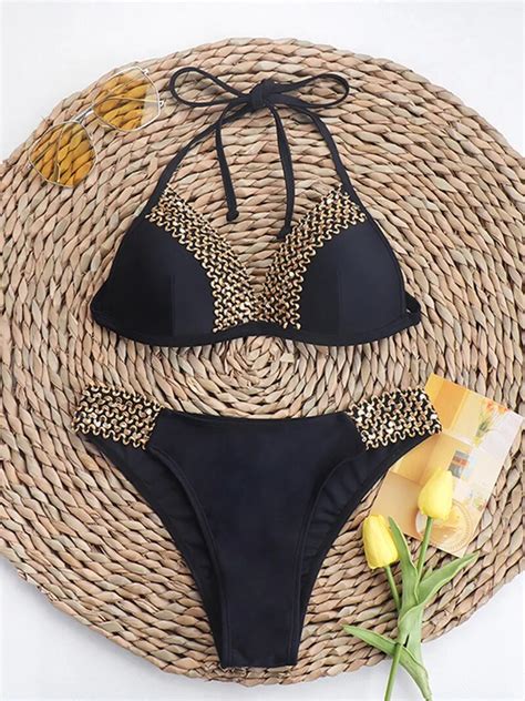 Sexy Halter High Waist Black Bikini Jean Lesley