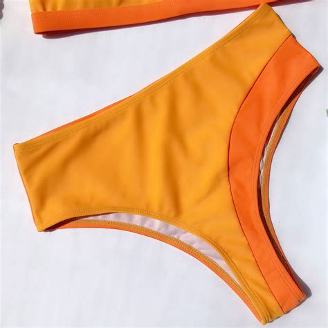 Nueva moda traje de baño bikini costura traje de baño de cintura alta