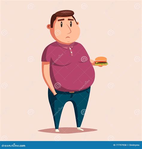 Gros Homme Avec L Hamburger Illustration De Vecteur De Dessin Anim