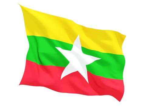 Fluttering flag. Illustration of flag of Myanmar