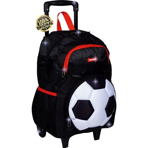 Mochila Infantil Futebol Bola Escolar Grande Rodinha Carrinho Preta