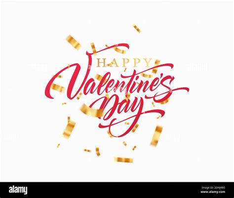 Lettering Happy Valentines Day With Golden Glittering Confetti Isolated