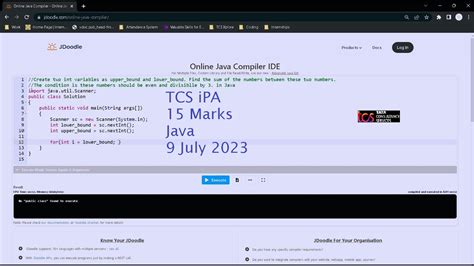 TCS IPA 9 July Java 15 Marks TCS Proctored Assessment YouTube