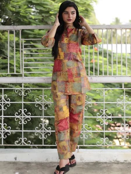 Multi Color Designer Co Ord Set In Slub Cotton With Digital Print In