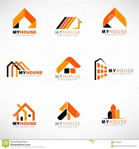 Orange and Black House Logo Set Vector Design