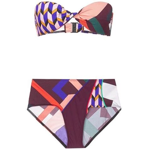 Emilio Pucci Geometric Print Bandeau Bikini Set 425 Liked On