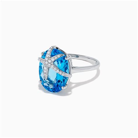 Effy Seaside 14k Gold Blue Topaz And Diamond Starfish Ring 1374 Tcw