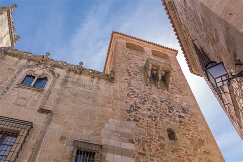 Detail View At The Tower And Facade At The Palacio De Los Golfines De