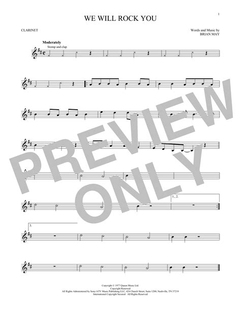 We Will Rock You By Queen Sheet Music For Clarinet Solo At Sheet Music