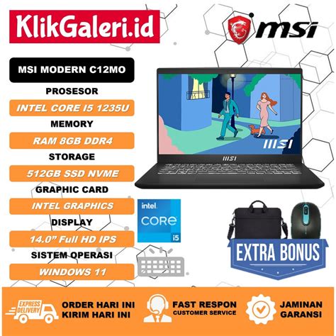 Jual Laptop Gaming MSI Modern C12MO I5 1235U 8GB 512GB IRIS XE BLACK 2Y