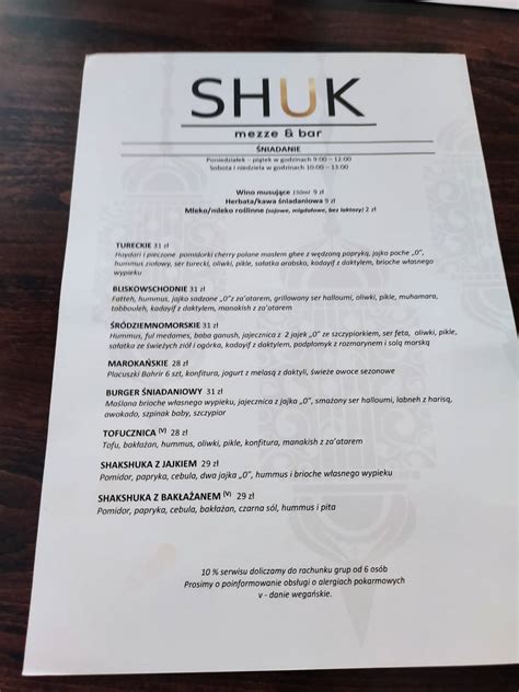 Menu At SHUK Mezze Bar Warsaw