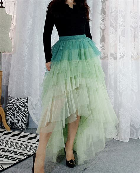 Sage Green Tiered Maxi Tulle Skirt Women High Low Layered Tulle Skirt