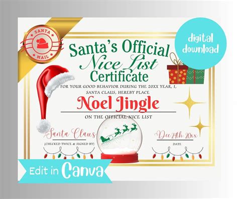 Editable Nice List Certificate Printable Official Nice List Etsy