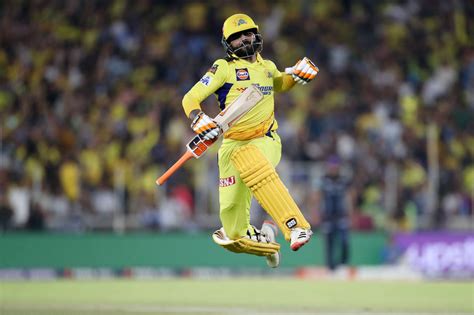 Ravindra Jadeja leaps into the sky after completing the win ...