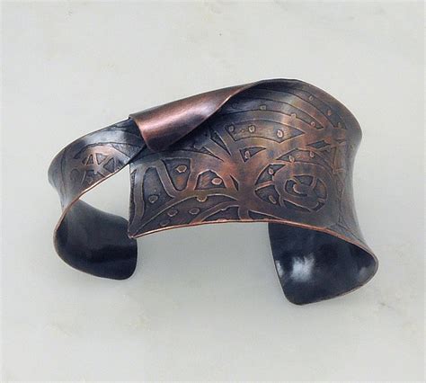 Etched Copper Cuff Bracelet Copper Cuff Anticlastic Copper Etsy