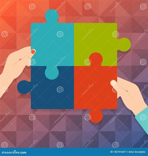 Illustration Of Human Male And Female Hand Putting Puzzle Pieces