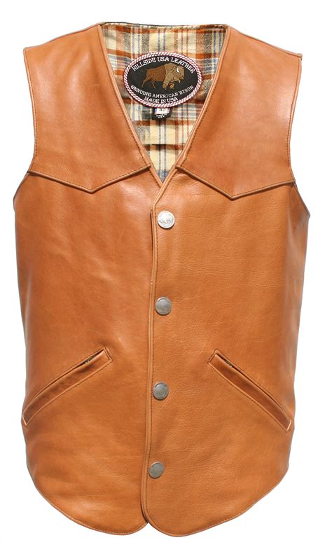 Men S Western Style Brown American Bison Leather Vest