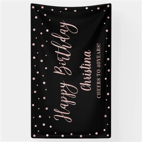 Rose Gold And Black Happy Birthday Party Banner Zazzle