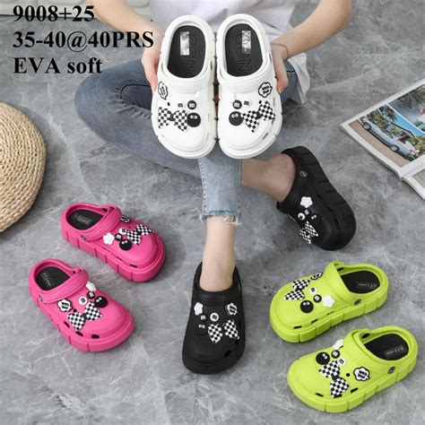 Jual Sandal Crocs Wanita EVA Baim Cloth Tape With Pearl Oreo Chess